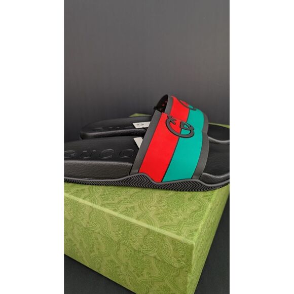 NIB MENS GUCCI SANDALS SLIDES INTERLOCKING GG RUBBER CLASSIC - Picture 6 of 12